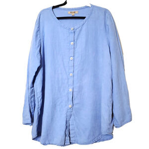 Flax Jeannie Engelhart Womens Oversized Medium 100% Linen Top‎ Button Down Tunic